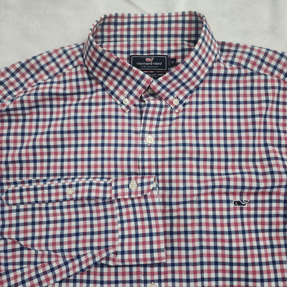 VINEYARD VINES Mens Classic Fit Tucker Button Down Dress Shirt Red Blue White XL
